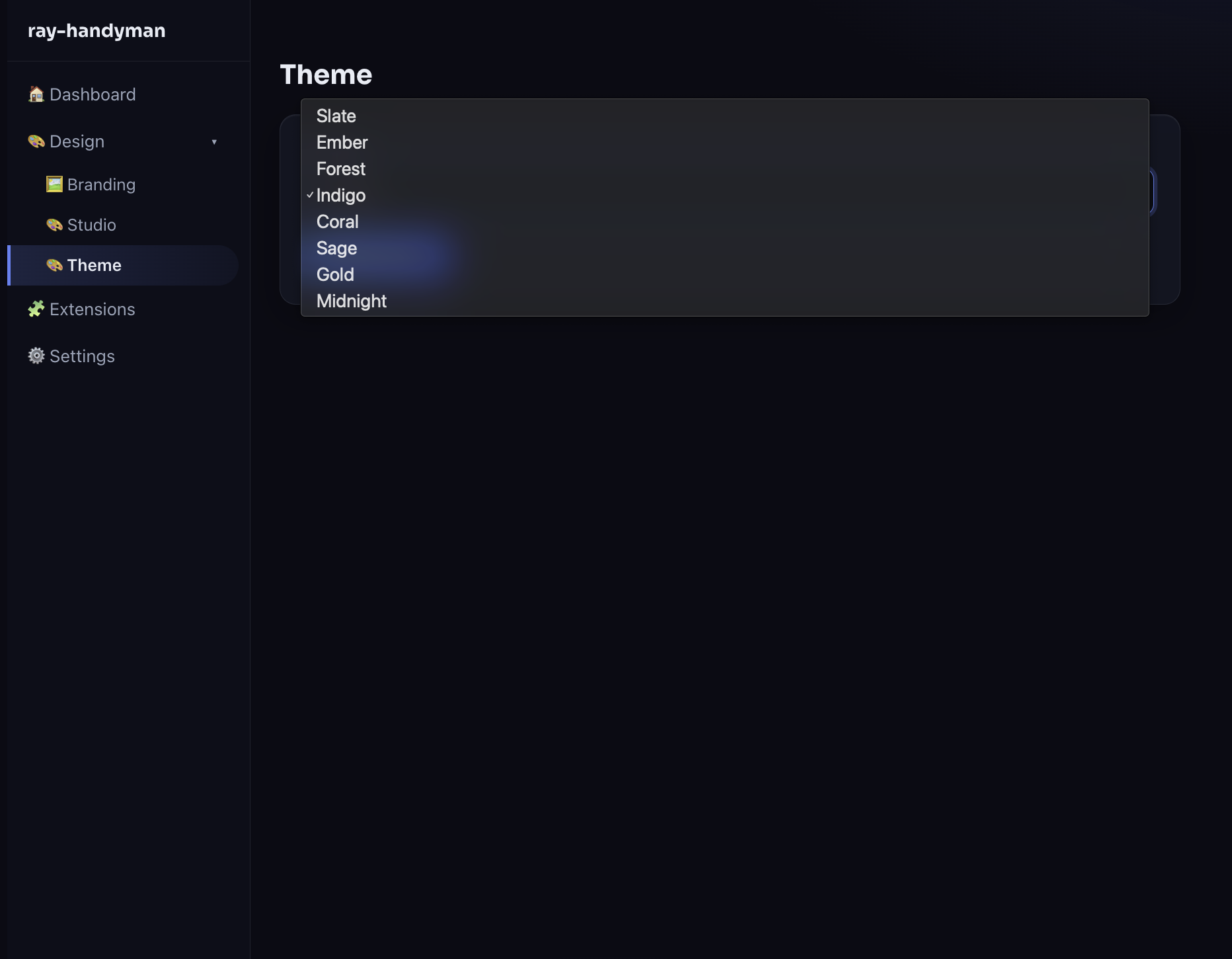 Theme picker with eight built-in color themes